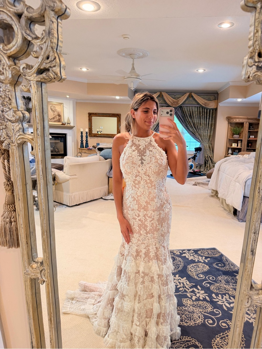 Mori Lee Prom Dress White Lace Halter Mermaid Gown